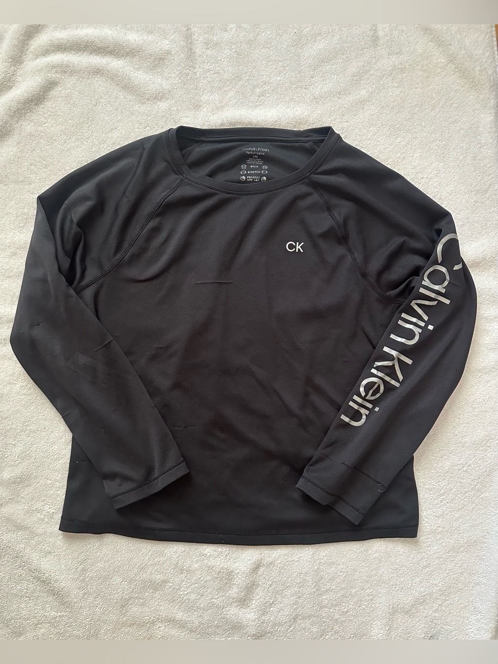 Calvin Klein Performance Black Long-Sleeve Crew with Silver Logo